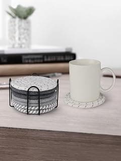8 Pcs Drink Coasters with Holder, Minimalist Cotton Woven 4 Colors Absorbent Coaster Set for Home Decor Tabletop Protection Suitable for Kinds of Cups, 4.3 Inches，Grey Series