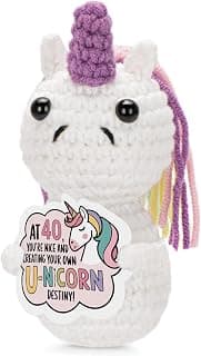 Positive Crochet Unicon Animals 40th 50th 60th Birthday Gifts for Women Friends Coworkers Handmade Emotional Doll (40th)