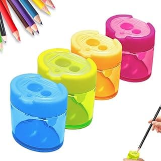 4 Packs Pencil Sharpeners with Lid, Dual Holes Compact Colored Handheld Pencil Sharpener, Colored Handheld Pencils Sharpener for Kids Adults Students Classroom Office Back to School Supplies (Oval)