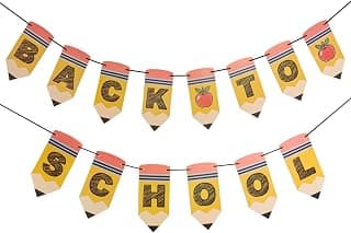 Back to School Banner First Day of School Decorations Yellow Pencil Welcome Back Banner for Classroom, Teacher Classroom Decor and Party Favor Supplies