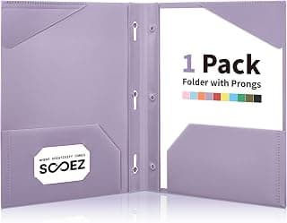 Sooez 1 Pack Plastic Folder, 2-Pocket Folders with Prongs | Fit Letter Size Paper, Sturdy 3 Prong File Folders for Documents, Folders with Pockets Back to School Supplies for Kids
