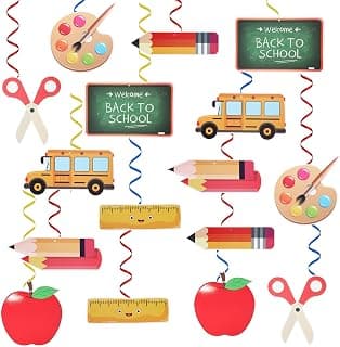 Back to School Hanging Decorations, 32 PCS First Day of School Hanging Swirl Decorations with Foil Ceiling Streamers, Welcome Back to School Decorations for Teacher Student Party Supplies Decor Props