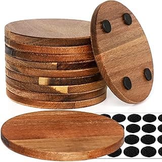 10 Pieces Unfinished Wood Coasters, 4 Inch Round Acacia Wooden Coasters for Crafts with Non-Slip Silicon Dots for DIY Stained Painting Wood Engraving Home Decoration