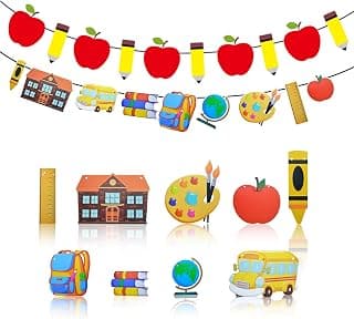 Back to School Decorative Banner Set | Apple and Pencil Banner with School Supply Design, First Day of School Decor