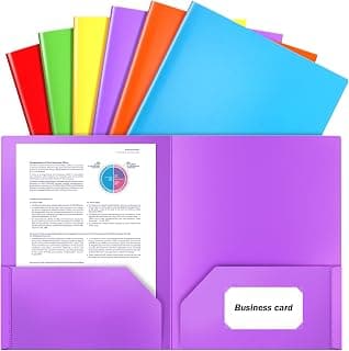 6 Pack Folders with Pockets, Plastic Pocket Folders, Cute Color File Folder | Heavy Duty, Poly, Aesthetic Colored, for Kids Back to School Supplies, Office Filing Cabinet, Letter Size