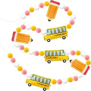 Back to School Decorations Back to School Banner 9FT Felt Ball Garland 3D School Bus Pencil Classroom Decor First Day of School Decorations for Home Wall Party Supplies