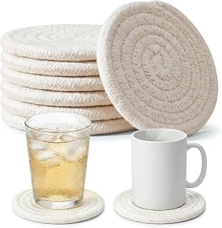 DomeStar Drink Coasters Set of 6, 3.5 Inch, Boho Furniture and Modern Farmhouse Decor Drink Coasters, Minimalist Non-Slip Tabletop Protection Suitable for Kinds of Cups, Living Room, Kitchen, White