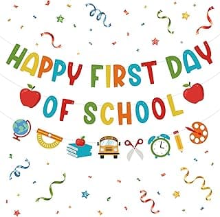 Back to School Decorations - Happy First Day of School Banner Sign Decor for Indoor Outdoor | Back To School Garland Backdrop - Hanging Classroom Decor Party Favors Supplies
