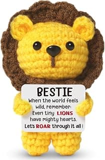 Mini Crochet Lion Positive College Graduation Gifts for Bestie - Handmade Emotional Bestie Gifts Cute Crochet Stuffed Animal Plush, Idea Graduate Birthday Present for Bestie