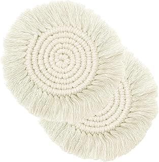 2 PCS Handmade Boho Coasters,100% Cotton Woven Macrame Absorbent Coasters for Drinks,Heat Resistant Office Cotton Coaster for Coffee Table,Desk Kitchen Dining Room Kitchen,Housewarming Gift(