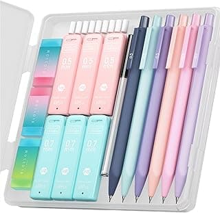 Four Candies Cute Mechanical Pencil Set, 6-Pack 0.5/0.7mm | 360 Lead Refills, 3 Erasers, 9 Eraser Refills, Storage Case, Back to School Supplies for Girls, Aesthetic Stationery