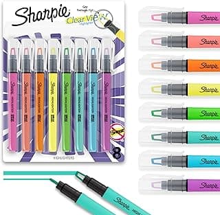 Sharpie Clear View Highlighter Sticks, Chisel Tip Highlighter Market Set, Essential School & Teacher Supplies, Smear Resistant, Assorted Color Highlighters, 8-Pack