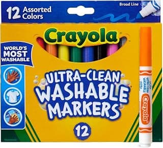Crayola Broad Line Markers (12 Count), Washable Markers for Kids, Assorted Colors, Arts & Crafts Supplies, For Coloring Books & Art Projects, Ages 3+