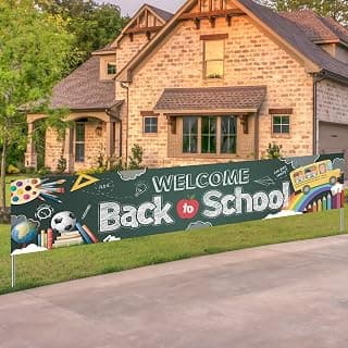 Back To School Banner Welcome Back To School Yard Sign School Bus Banner First Day of School Classroom Party Decorations, 118 x 24 Inch
