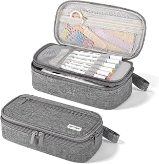 Double Layer Large Big Capacity Pencil Case Pouch Bag with Double Zipper | 5 Compartments Multiple Pockets, Aesthetic Canvas Stationery Pen Case Bag for Teens Girls,Boys,Students,College