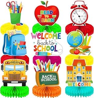 Back to School Table Decorations，9 Pcs, Honeycomb Centerpieces | Welcome Back to School Table Centerpiece, First Day of School Party Decor, Classroom, Office and Home