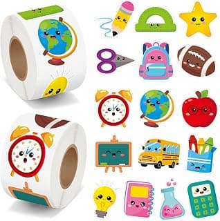 BeYumi Back to School Sticker - 1000Pcs Back to School Stickers in 2 Rolls Cute Cartoon Waterproof Vinyl Decal for Preschool Kindergarten First Day of School Gift Bottle Luggage Bag Envelope Decor