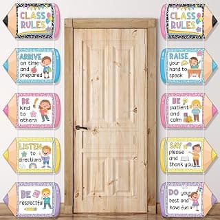Pajean 10 Pieces Classroom Rules Posters Back to School Classroom Bulletin Board Decorations Motivational Porch Sign Set for Kindergarten Preschool Elementary Middle School (Colorful Pencils)