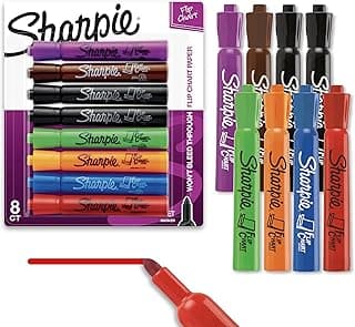 Sharpie Flip Chart Markers, Bullet Tip, Assorted Colors, Low-Odor, Squeak-Free, 8 Count - Office Presentation, Back to School, Teacher Supplies