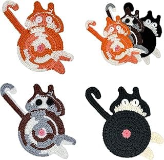 Handmade Crochet Cat Butt Coasters for Drinks - Set of 3 Funny Women Gifts for Cat Lovers, Absorbent Cotton Handwoven Drink Coaster Mats, Quirky Cute Themed Home Decor for Office Housewarming Mom Gift