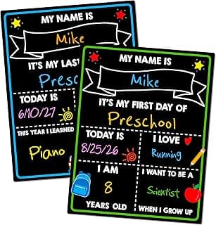 First Day of School Sign, 14 x 11 in Double-Sided & Reusable Board for Kids | Reusable Back to School Supplies, Double Sided First and Last Day of School Board, Easy Clean Blank Writing Board for Pre-k