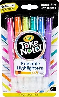 Crayola Take Note Erasable Highlighters (6ct), Teacher Essentials, Cute Aesthetic School Supplies, No Bleed Highlighters, Chisel Tip Marker Set | Cute Aesthetic School Supplies, Chisel Tip Marker Set, Office Essentials & Classroom Must Haves