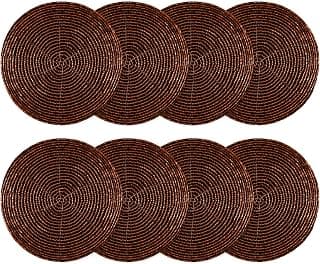 COTTON CRAFT Glitz Handmade Beaded Coaster - Set of 8-4 in Round - Brown | Luxurious Bar Drink Tabletop Protection Coasters - Holiday Party Christmas Xmas Harvest Fall Thanksgiving Table décor